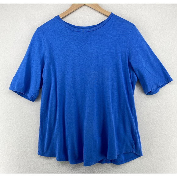 EILEEN FISHER Top M Organic Cotton Slub Jersey Crewneck Short Sleeve Blue - Picture 1 of 11